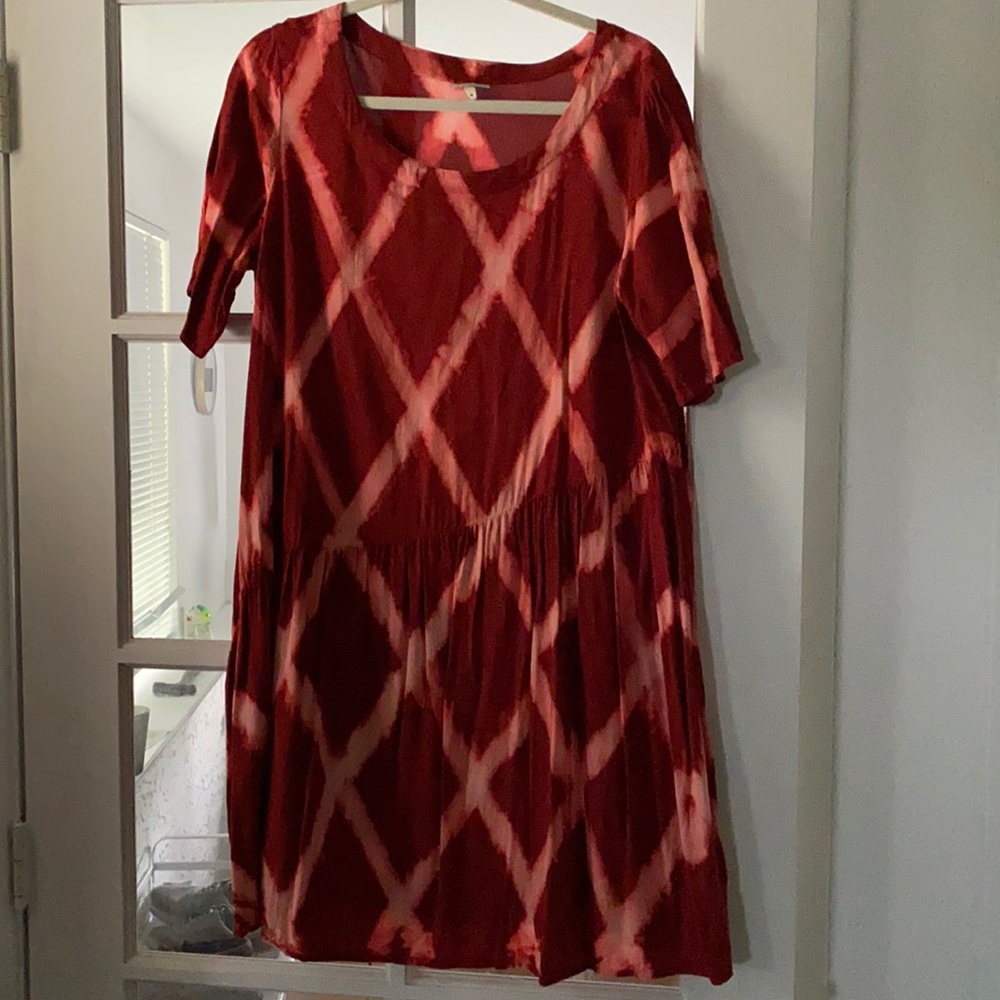 the odells red and pink tie dye drop waist dress